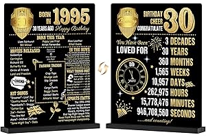 Benjia 30th Birthday Table Sign with Stand Happy 30 Years Old Birthday Signs Holder Table Display Born in 1995 UK Acrylic Poster Bday Gift Party Supply Home Decor For Men Women 20x25 cm Black Gold