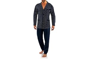 sesto senso Elegancka męska piżama długa z guzikami, 100% bawełna, piżama z listwą guzikową