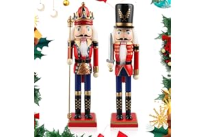 WDJLNZB 2 Figuras de Cascanueces Grandes de Madera, Soldado en Estilo de los Montes Metálicos, Pintado a Mano, Decoración Navideña Tradicional (B)