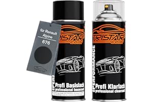 TRISTARcolor Peinture voiture Kit bombes de peinture pour Renault/Alpine 676 Noir Nacre/Perlmutt-Schwarz Metallic Peinture de base vernis clair aérosol 400 ml