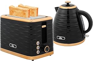 HOMCOM Kettle and Toaster Sets, 3000W 1.7L Rapid Boil Kettle & 2 Slice Toaster with 7 Browning Controls, Defrost, Reheat and Crumb Tray, UK Otter Thermostat, Black