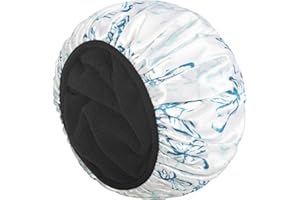 Aquior Shower Cap,Extra Large Triple Layer Bathing Cap with Dry Hair Function for Women Microfiber Terry Cloth Silky Satin 100% Waterproof Reusable Long Hair Bath Caps(Blue line flower)