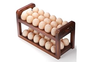 YOUEON Acacia Wooden Egg Holder Countertop with Carry Handle, Wood Egg Tray for 36 Eggs, Deviled Egg Plates, Egg Storage for Fresh Eggs, Cake Pops, Rustic Decor