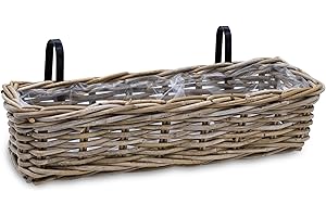 ‎SPETEBO Spetebo Rattan Balkonkasten Natur - 60 x 20 cm - Weide Pflanzkorb mit Halterung - Balkon Garten Blumenkasten Pflanztopf Blumenkorb zum Einhängen an Geländer