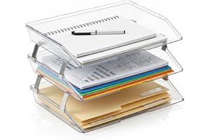 Acrimet Facility Bac à Courrier à 3 Niveaux/Charge Latérale A4, Organiseur de Bureau, en Plastique (Couleur Transparent Cristal)