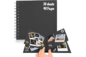 BEHIRUCH DIY Album Fotografico, 17 x17 cm Scrapbooking Album, 20 Fogli (40 Pagine) Spirale Libro Foto, per Matrimonio, Feste, Stagione di Laurea, Regalo Creativo (Nero)