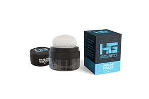 Hair Genetics Hairline Powder - Cobertura instantánea de puntos calvos y raíces grises, corrector de raíces de barbas con abultamiento (marrón medio)