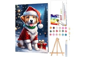 Viart Christmas Paint by Numbers for Adult with Frame-Dog Painting by Numbers for Adult,Animal Paint by Numbers Kits for Gift Home Wall Decor 8x12inch