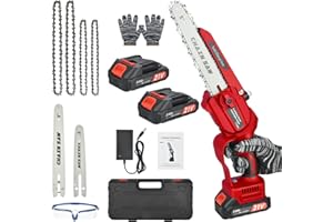 NUZEKY Mini Chainsaw Cordless 8 inch & 6 inch: Handheld Electric Chainsaw with 2×2.0AH Batteries - Portable Battery Small Chainsaw for Garden Courtyard Cutting - Mini Chainsaws with Oiler System
