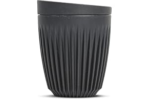 HUSKEE Coffee Cups with Lids - Reusable Coffee Cup with Unique Fins for Espresso, Cappuccino, Americano, Mocha - Insulated & Portable Latte Cups Made with Repurposed Coffee Husks (Charcoal, 8oz)