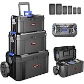 Tool Box with Wheels 3 in 1, Modular Tool Box, Stackable Empty Toolbox, with Compartment for Small Parts on the Top, with Det
