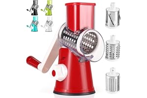 Dreamhigh® Mandoline de Cuisine Manuelle, Coupe Legumes Multifonctions avec 3 Lames de Tambour Détachables, coupe legume pour Pommes de Terre, Forte Aspiration, Carottes, Fromage, Noix, etc