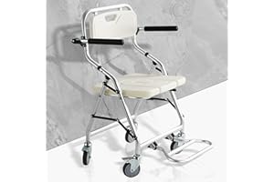VFDZ Sedia per Doccia Disabili, 150kg Sedia Doccia Anziani con Ruote, Sedia a Rotelle per Doccia, Sedia Pieghevole per Bagno, Quattro Ruote con Freni + Pedali Riponibili