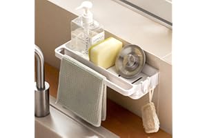 Chrasy Organizador Estropajo Fregadero Guarda Estropajos, ABS de plástico de Organizador Sink Caddy Soporte, Soporte para Esponjas y Trapos Múltiple Funtion Estante para Cocina Cuarto de Baño