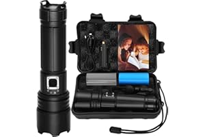Leelbox Lampe Torche LED Ultra Puissante,12000 Lumens Lampe de Poche,Lampe Tactique XHP70.2, 5 Modes Lampe LED Zoomable, avec câble type C et batterie 26650, IPX5 torche pour Urgence