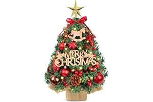 AFXXE Mini choinka, 45 cm, mała choinka z oświetleniem, plastikowa, sztucznie zdobiona, sztuczna choinka z dekoracją LED na stół, dekoracja bożonarodzeniowa