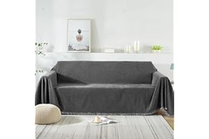 VanderHOME Szenilowa narzuta na sofę, 1-, 2, 3, 4-osobowa, puszysta, miękka, dekoracyjna, na sofę, sofę, łóżko, fotel, przyjazny dla skóry, miękki, 180 x 340 cm, ciemnoszara