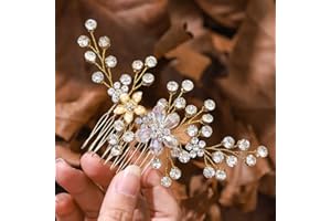 IYOU Peigne à cheveux pour mariée avec strass dorés brillants sur le côté de la fleur perle pour mariée et des feuilles de cheveux Accessoires pour femmes et filles