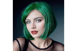 BUYOGET Green Bob Wig with Fringe 14 Inch Short Straight Costume Wigs for Women Cosplay Party Halloween