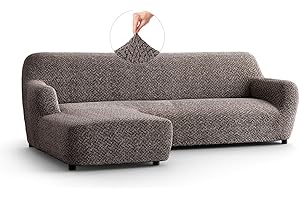 PAULATO BY GA.I.CO. PAULATO - Copridivano Penisola Sinistra in Microfibra con Fantasia, Tessuto Bielastico Antigraffio Lavabile in Lavatrice, Certificato OEKO-TEX, Disegno Venezia Marrone - Made in Italy