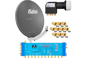 FUBA 12 TEILNEHMER DIGITAL SAT ANLAGE DAA780A + Profi LNB 0,1dB Full HDTV 4K + PMSE Multischalter 5/12 + 35 Vergoldete F-Stecker Gratis dazu