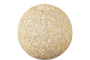 MiniSun | Modern Medium Cream Wicker Globe Ceiling Pendant Lampshade | Pendant Lights, Home Décor & Improvement Essential | 300mm Shade Width