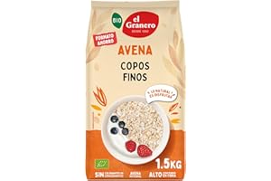 El Granero Integral - Copos Suaves Avena Integral Ecológica - 1.5 kg - Sin Azúcar Añadido - Aptos para Veganos - Alto Contenido en Fibra y Proteínas - Cereales de Desayuno