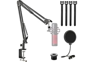 HyperX QuadCast Mic Stand with Pop Filter, Adjustable Mic Boom Arm with Upgraded Desk Table Mount Clamp for HyperX QuadCast, QuadCast S-RGB USB Condenser Microphone by Rigych
