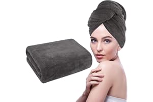 KinHwa Grande Serviette Séchage Cheveux Microfibre Doux，61cm x 112cm，Grande Serviette de Bain Super Absorbent Turban Soin Cheveux Séche Rapidement Gris foncé 1 Pack