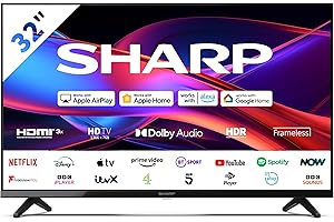 SHARP 32GD2225K 32-Inch HD Ready Frameless Roku Smart TV – HDR10, Active Motion 200, Dolby Digital Plus, 3x HDMI, USB, Apple AirPlay, Google Cast, Alexa/Google Assistant Compatible – Black
