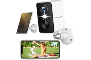 Septekon 2K Security Camera Outdoor Wireless,Flood Light WiFi Battery Camera with Solar Panel,PIR Human Detection with 3MP Color Night Vision, 2-Way Talk, IP66 Waterproof-White