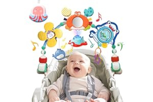 ENERS Arco Gioco Passeggino Neonato, Giocattoli Musicali per Passeggini 0 3 6 12 Mesi, Giochi Sensoriali a Sonaglio Appeso, Montessori Regalo Neonato