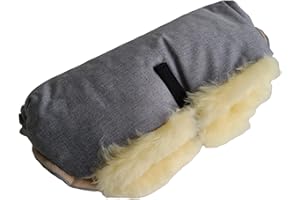 Naturasan Lammfell Handwärmer, warmer Kinderwagen Muff mit echt Lammfell Innenfutter, Muff, Kiwa, Buggy, Jogger, Radanhänger, warme Hände ohne Handschuhe, HW-02 (Hellgrau)