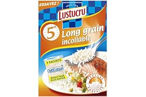 Lustucru Riz long grain incollable, cuisson express 5 minutes - Les 5 sachets de 90g