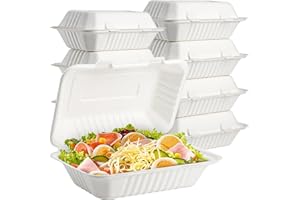 PRISTINE ENTERPRISE Pack of 50 x Clamshell Takeaway Boxes 7" X 5" Disposable Fish and Chips Box for HOT & COLD FOOD, Heavy Duty Takeaway Food Container, Tab Lock Closure Food Safe Bagasse Lunch Box Burger Box