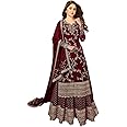 Miss Ethnik Women's Faux Georgette Semi-Stitched Top With Stitched Bottom and Dupatta Embroidered Straight Kurta Dress Material (Kurta Palazzo Set)