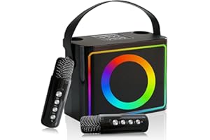 QEEKADA Karaoke 2 microfonos inalambricos,máquina de Karaoke portátil para Adultos y niños, Altavoz Bluetooth portátil con Sistema PA, Luces LED, soporta Tarjeta TF/USB, Entrada AUX, FM, USB