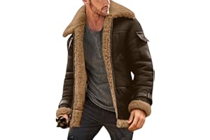 Uwdiohq Abrigo De Invierno Talla Grande para Hombre, Chaqueta Cuero Acolchada Manga Larga con Cuello Solapa, Grueso Vintage, Oveja Deportiva