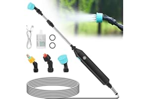 Mineup Akumulatorowy opryskiwacz ciśnieniowy, elektryczny opryskiwacz ciśnieniowy 3,7 V, elektryczny pręt natryskowy z 3 dyszami i wężem o długości 5 m, możliwość ponownego ładowania, USB, opryskiwacz
