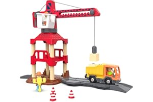 LIBOON Wooden Train Accessories Engineering Crane for Kids Track, Train Toy Set 3-Level Crane Tower for Creative Play, Railway Track Accessory Compatible with Thomas & Friends, Brio, Chuggington