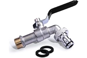 ‎WATERGO WATERGO Premium IBC Auslaufhahn 3/4 Zoll, schwarz/rost- und frostsicherer Hahn, für Wassertank oder Regentonne aus Messing mit 3/4 Zoll Ausgang + e-Book
