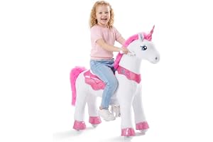PonyCycle Essential Modell E Rosa Enhörningsridleksak för Barn (med Broms/Storlek 4 för ålder 4-7) Gungande Hästar Rid på Ponny Enhörningsleksak för Flickor - E412