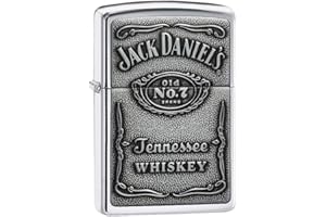 ‎ZIPPO Zippo Zapalniczka Sztormowa, Jack Daniel Label, Chrom z optymalnym Połyskiem, Emblemat, do Napełniania, Wielokrotnego Użytku, Odporna na Wiatr, Pudełko Prezentowe, Wyprodukowana w USA