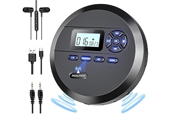 Lecteur CD Portable, DESOBRY Lecteur CD avec Haut-parleurs et Transmetteur FM, Batterie Rechargeable Intégrée 2000 mAh, baladeur CD Portable