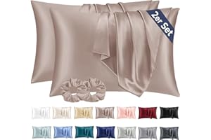 Vielit 2 Satynowych Poszewek na Poduszki 40 x 80, Brązowy, Miękkie jak Jedwabne Poszewki 40 x 80,Satynowe Poszewki na Poduszki do Włosów i Skóry z 2 Gumkami do Włosów