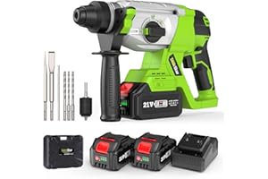 TaskStar 4 en 1 Martillo Perforador Inalámbrico 2.3J, Motor sin Escobillas, con 2 baterías de 4.0Ah 21V y cargador, Multifunción Taladro Percutor Portátil y Eficiente para Proyectos de Bricolaje