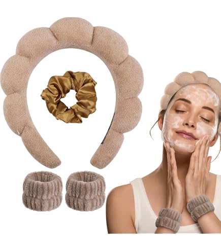 Kettion 3er Set Gesichts-Stirnbänder & Armband – Weich, Saugstark Für Schminken, Waschen & Sport