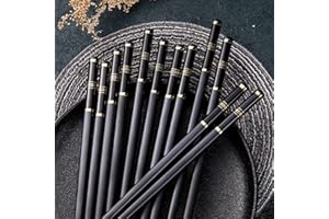 Haosell Lot de 5 paires de baguettes japonaises en alliage noir et or en fibre de verre - Passe au lave-vaisselle - Coffret cadeau - Baguettes chinoises réutilisables pour vaisselle asiatique