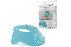 Reer 76043 MyHappyBath Cap szampon ochronny, chroni Twoje dziecko przed łzami podczas mycia włosów, bezstopniowa regulacja, niebieski, obwód głowy 40-55 cm