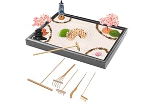 SHASHAYA Zen Garden Kit 28 x 20cm(11x8 inch) Large Japanese Zen Sand Rock Garden With 6 Handmade Bamboo Tools,Home office Desktop Zen Decor,Premium Package Japanese mindfulness meditation gifts